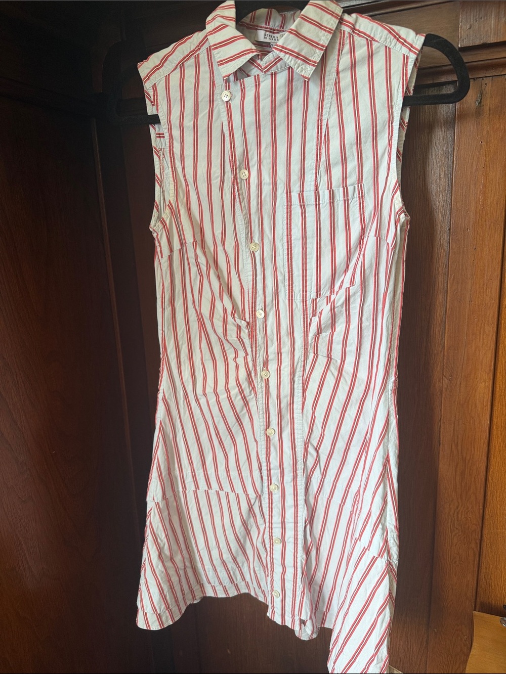 10 Crosby Derek Lam White and Red Striped Sleeveless Button-Down Shirt